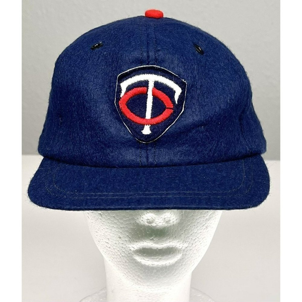 VTG 1950s MLB LARGE Navy Wool Blend Felt Minnesota Twins BASEBALL CAP USA NEW